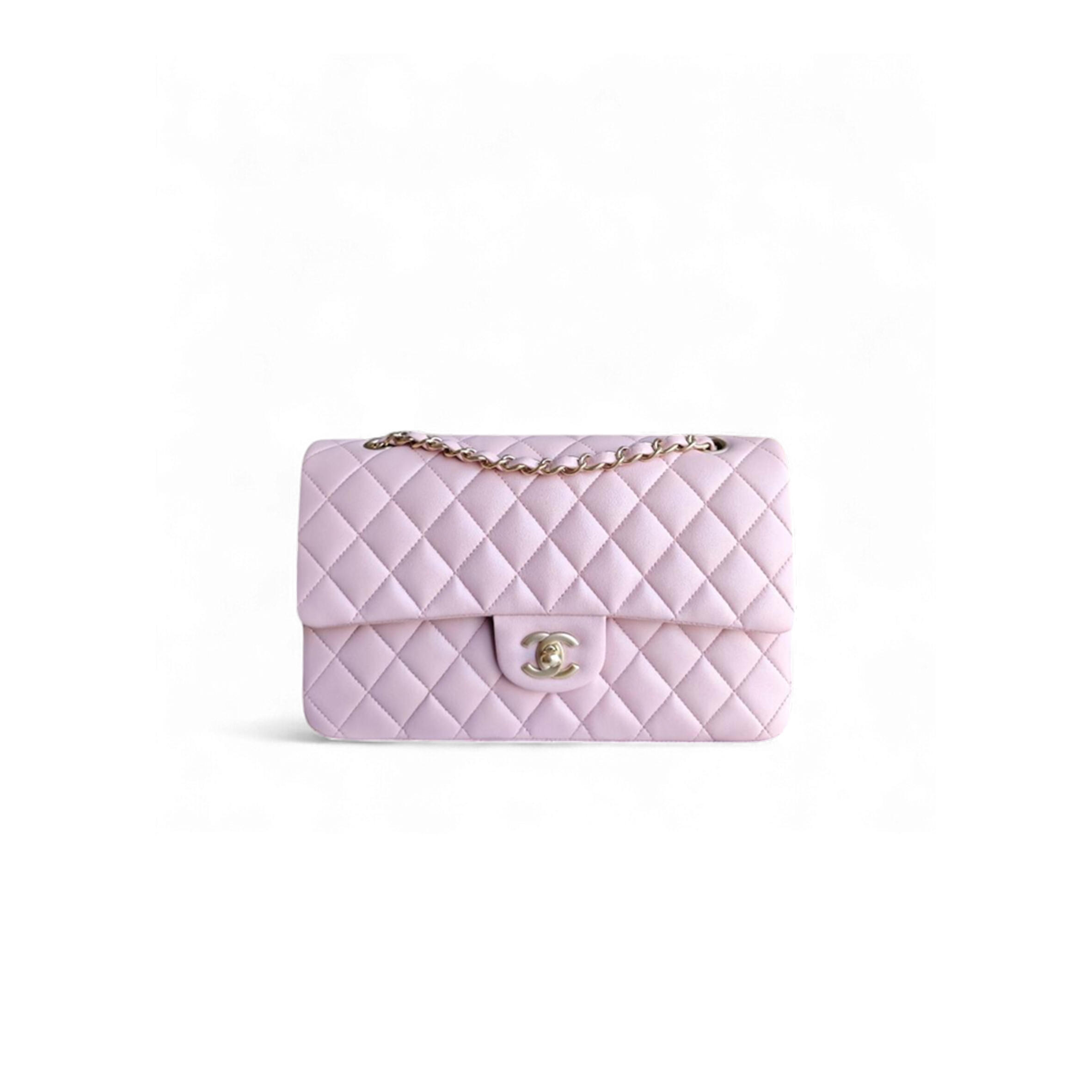 Ch**el master classic flap quilted lambskin with light cherry pink and gold hardware (25.5*15.5*6.5cm)